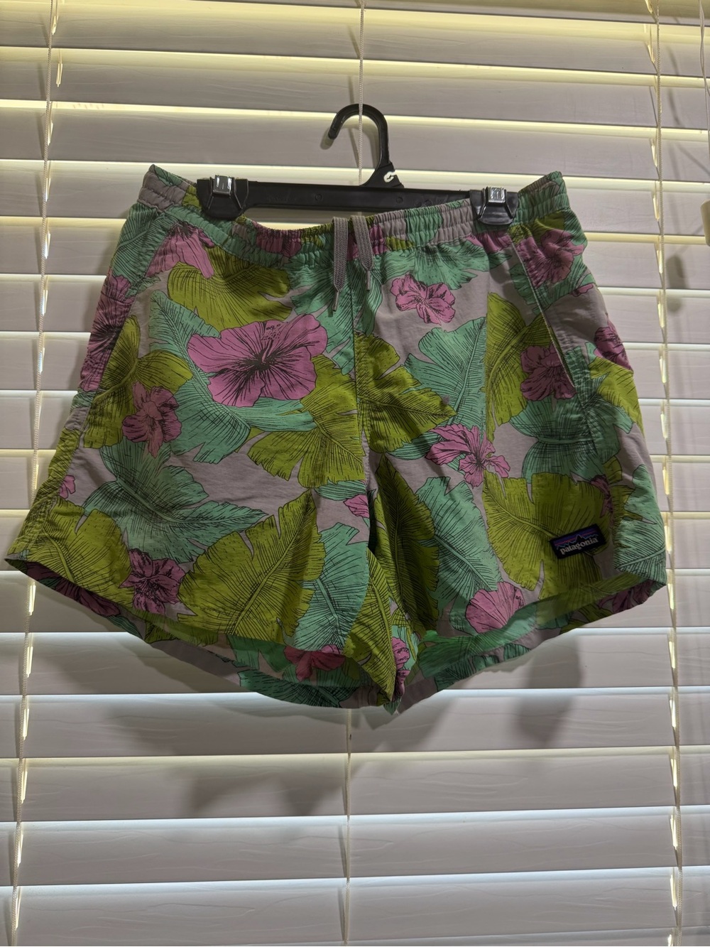 Patagonia Women's Floral Print Athletic Shorts - Pink, Green & Gray